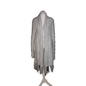 XHILARATION Cardigan Size Small S Gray Shaggy Fringed Open Front Long Sweater